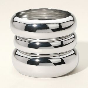 Silver 3 Piece Stack Metal Bangle Bracelets Set Layered